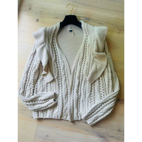 Womens Cotton Cardigan Sweaters Size Medium Ruffle Boho Cottagecore Fall Vibes - Picture 2 of 11